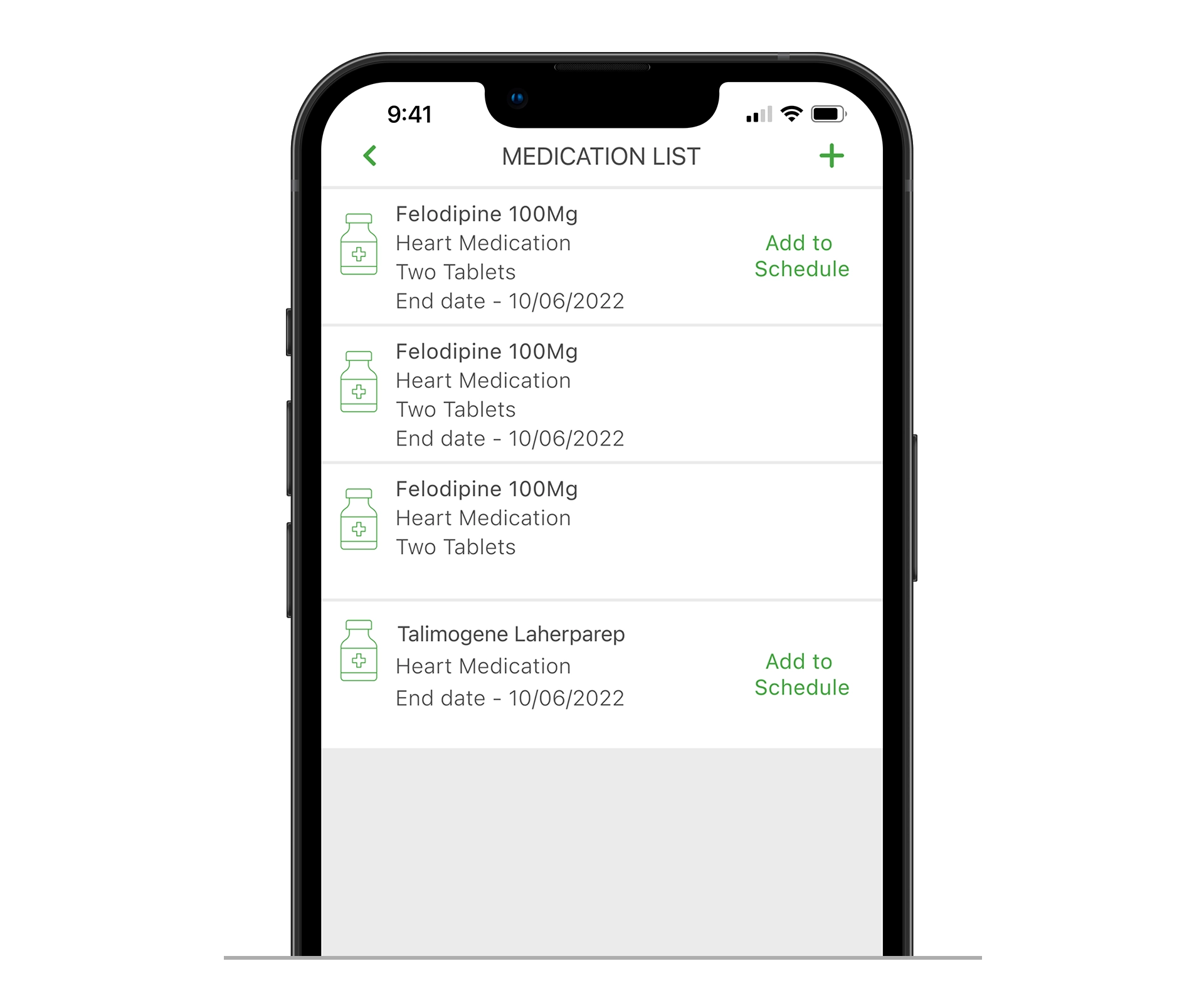 iOS montrant l'écran de la liste des médicaments de l'application Qardio